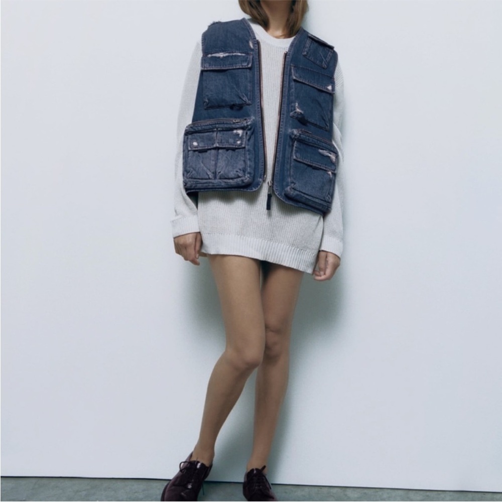 Zara Distressed Blue Denim Jacket